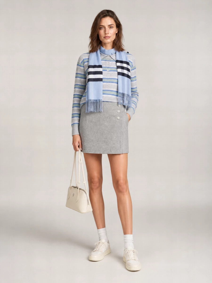 Guest In Residence Cashmere Striped Ribbed Long-Sleeve Polo Jumper
