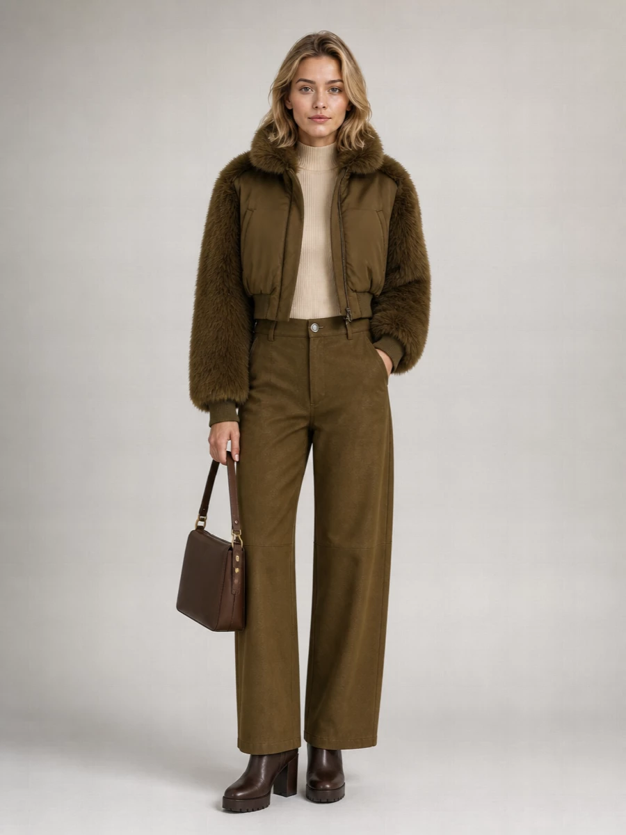 Pinko Cropped Oversized Faux Fur Bomber Jacket