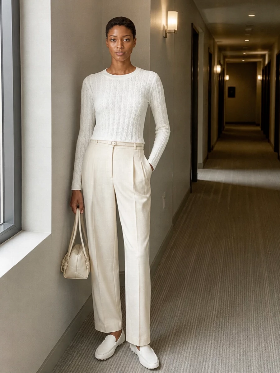 Loulou studio ivory jumper wide leg trousers