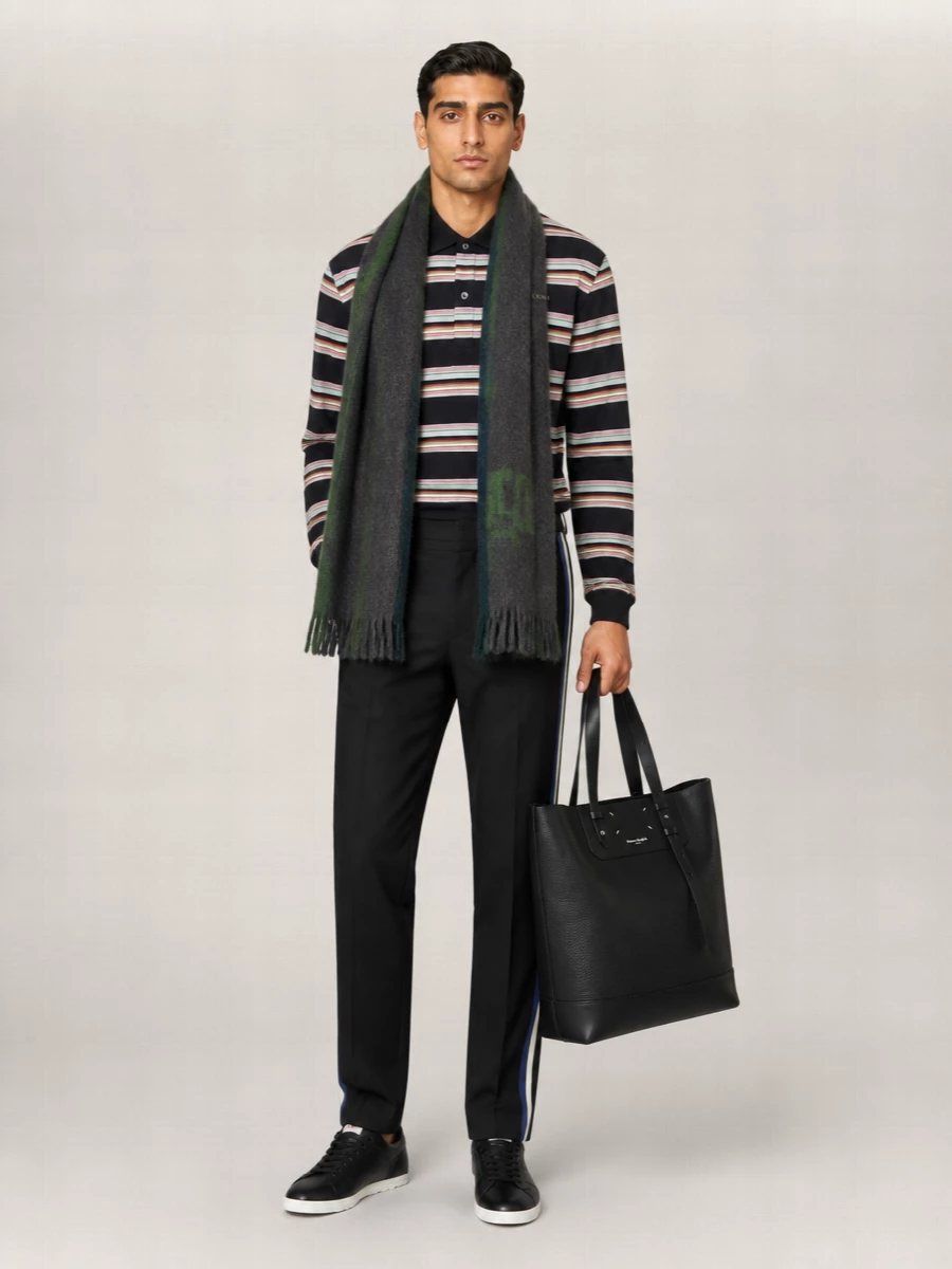 Marni Striped Cotton Long-Sleeve Polo Shirt