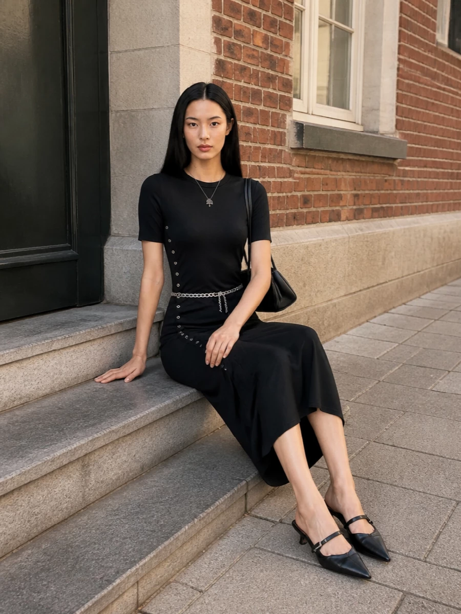 Paco rabanne black midi dress prada slingbacks