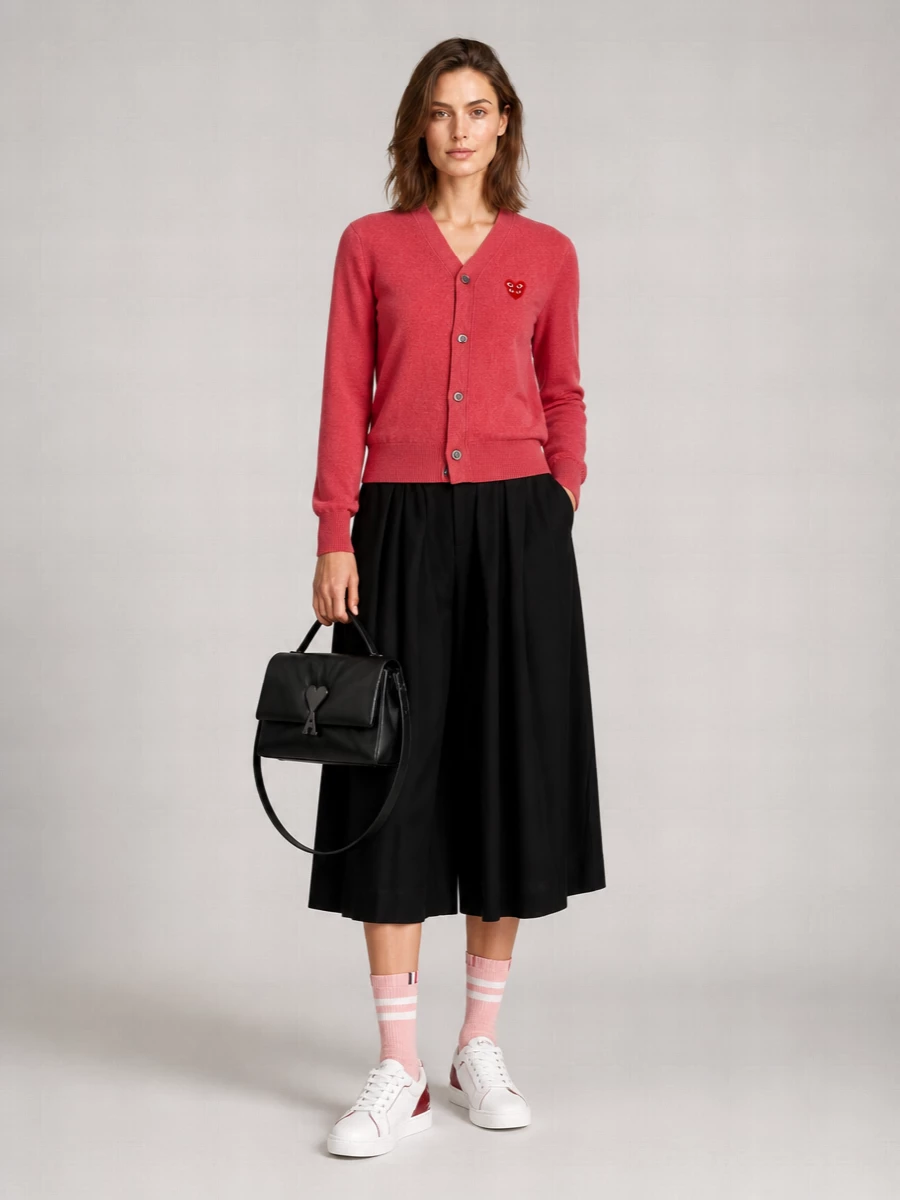 Comme Des Garçons Play Wool V-Neck Long-Sleeve Cardigan