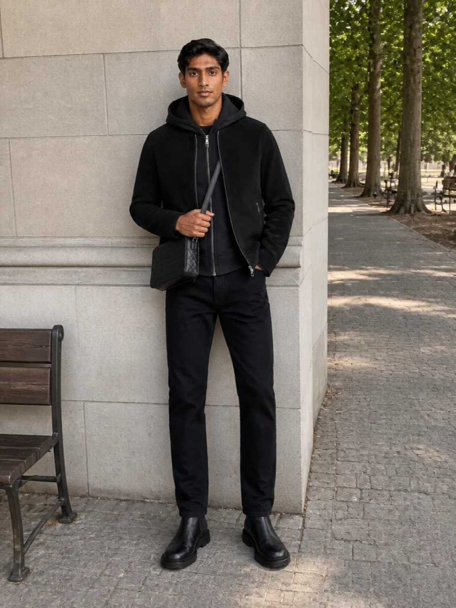 Gucci black jeans bottega chelsea boots outfit