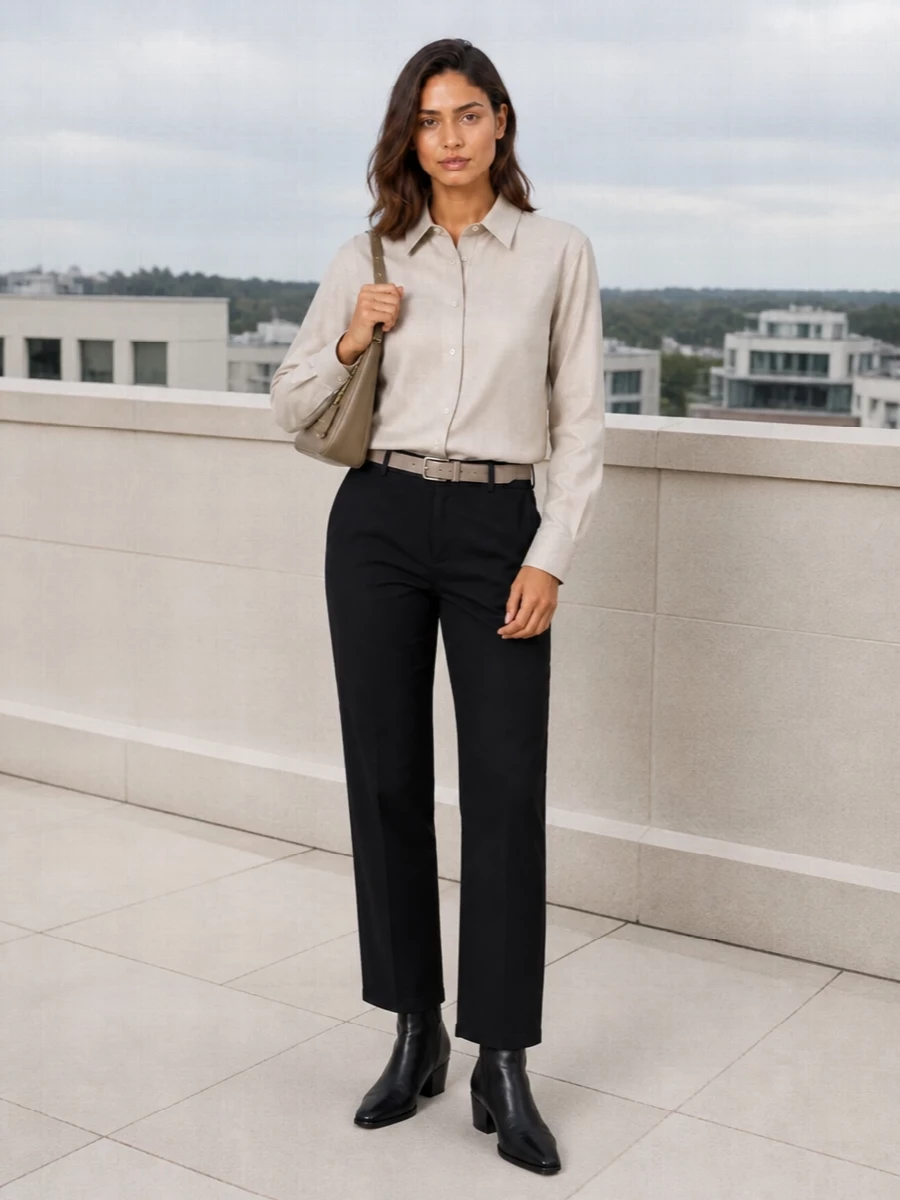 Auralee shirt charcoal trousers prada bag