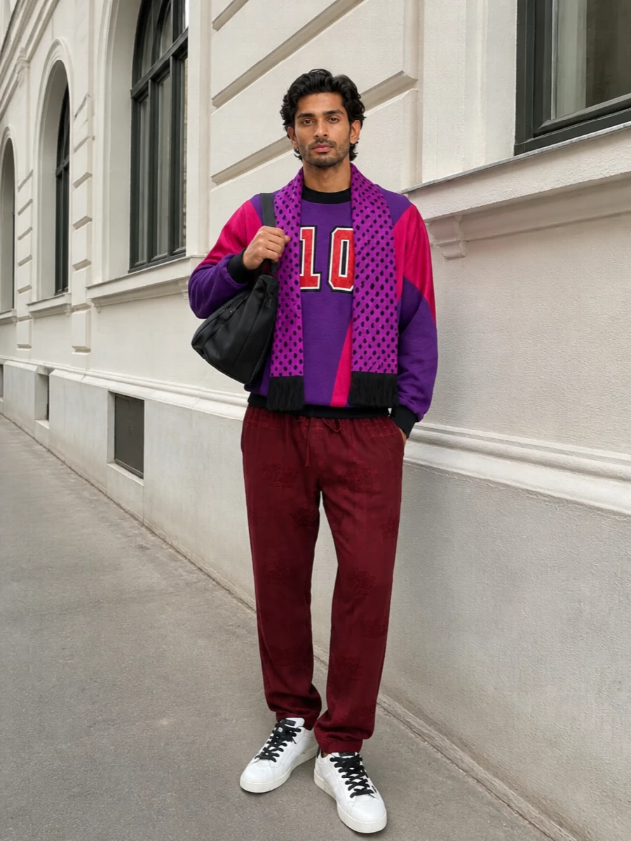Dolce gabbana purple sweatshirt jogger outfit