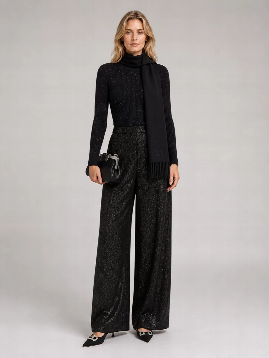 S Max Mara Silk Wool Ribbed Crew Neck Long Sleeve Sweater
