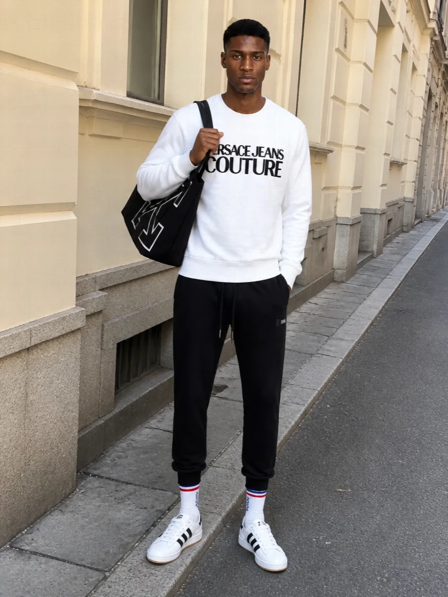 Versace sweatshirt black track pants adidas sneakers