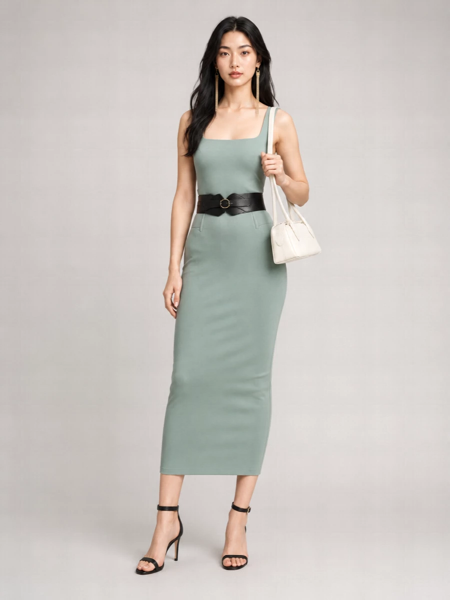 Alaïa silk blend sleeveless body-conscious midi dress