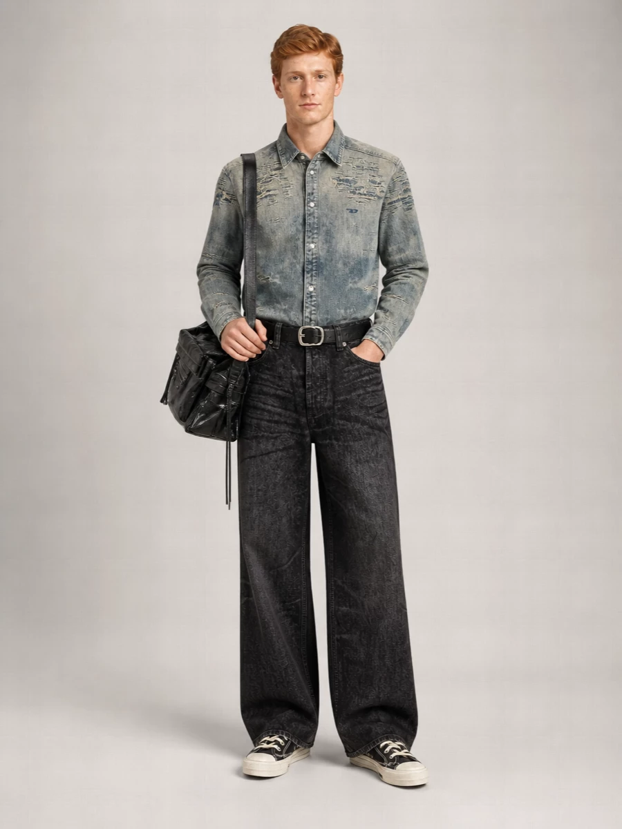 Diesel Denim Distressed Long-Sleeve Shirt