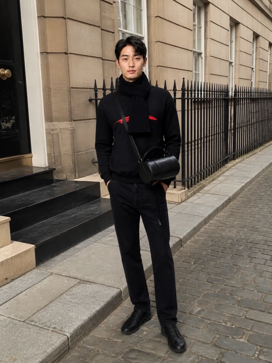Ann demeulemeester black sweatshirt outfit men