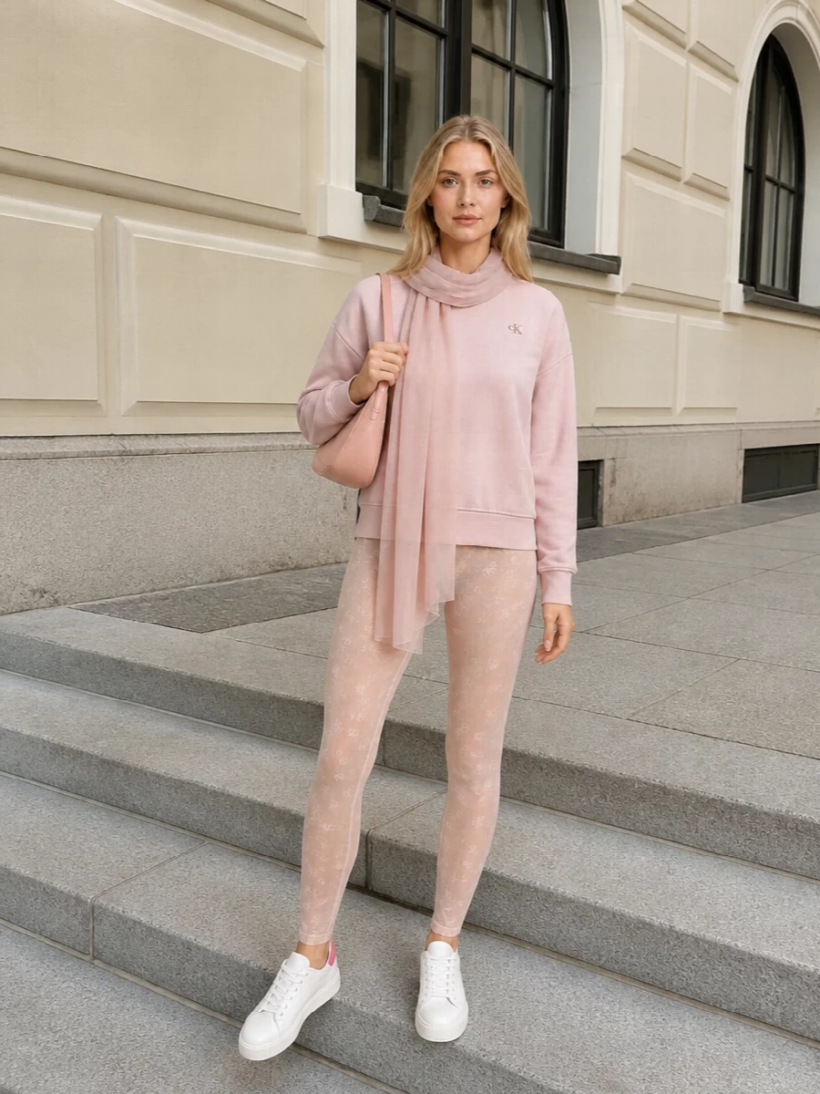 Calvin klein blush sweatshirt nude leggings outfit