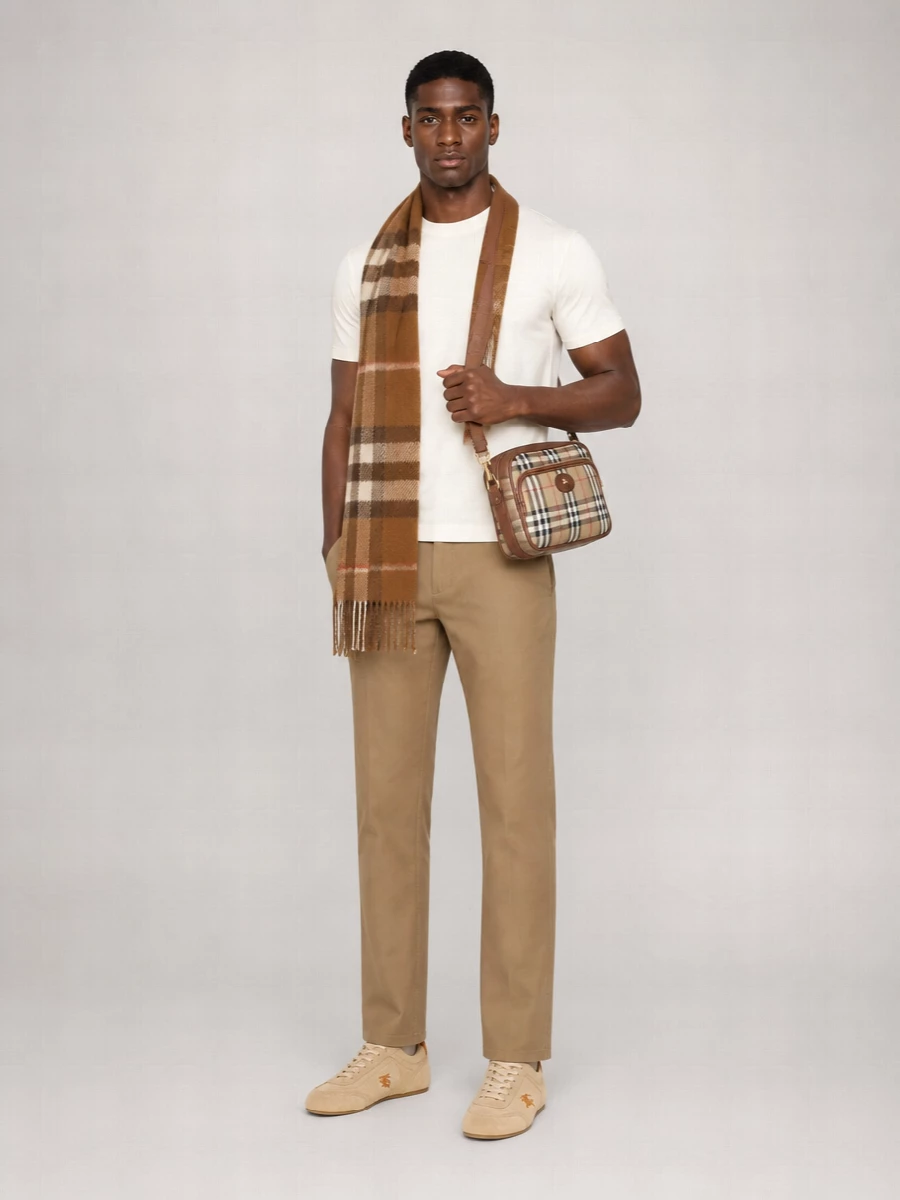 Burberry Embroidered Check Cashmere Scarf
