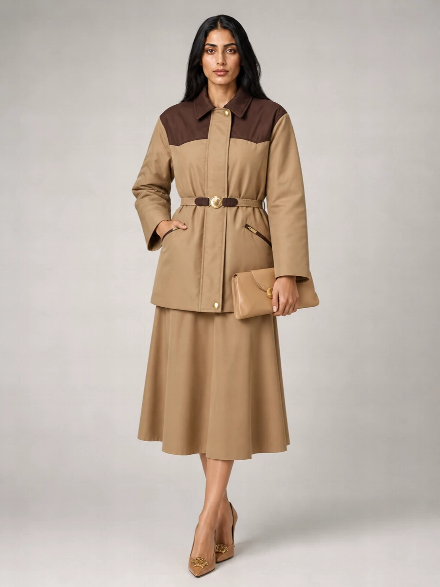 Versace Quilted Belted Nylon Coat
