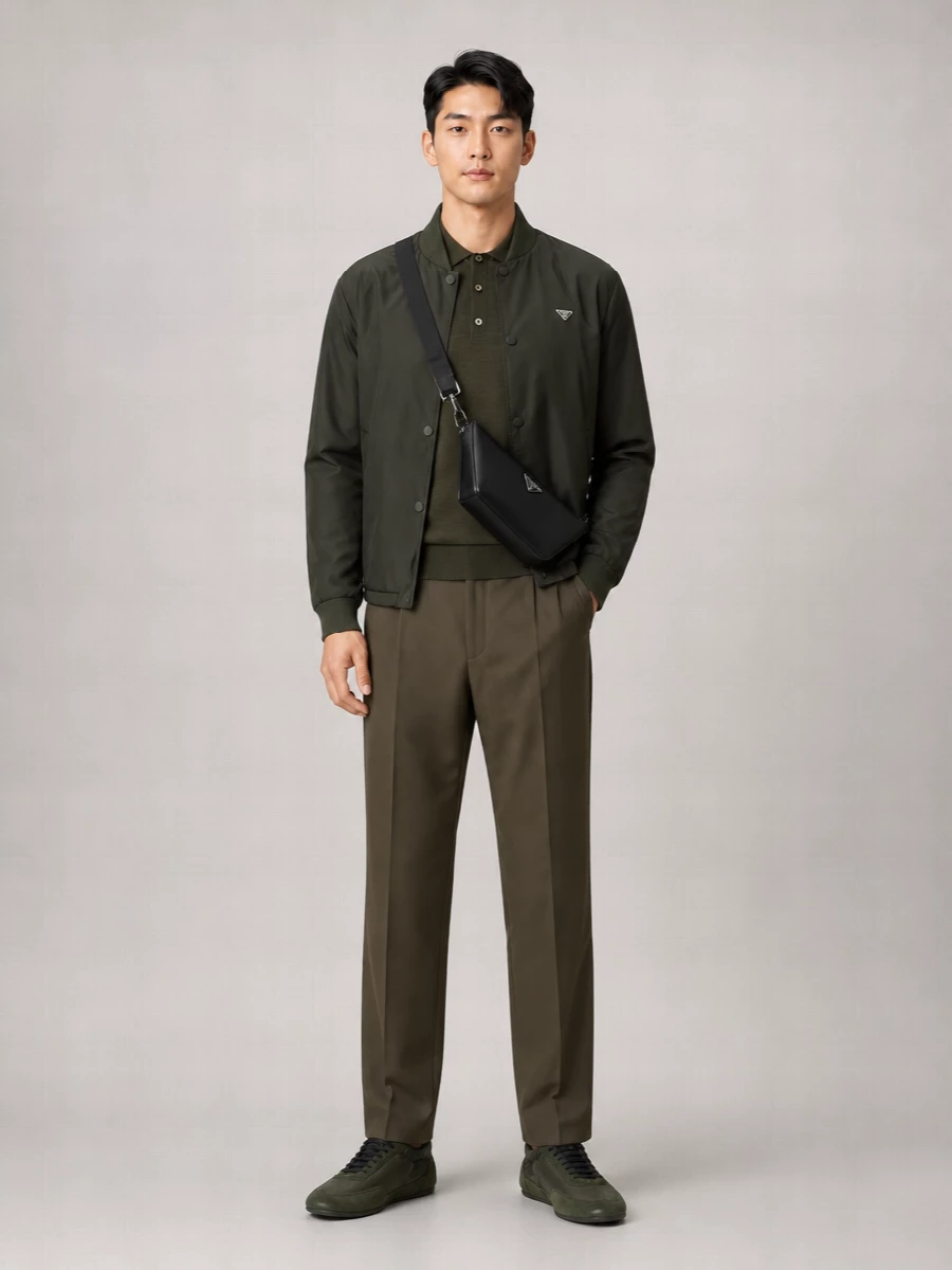 Prada Nylon Ribbed Bomber Jacket