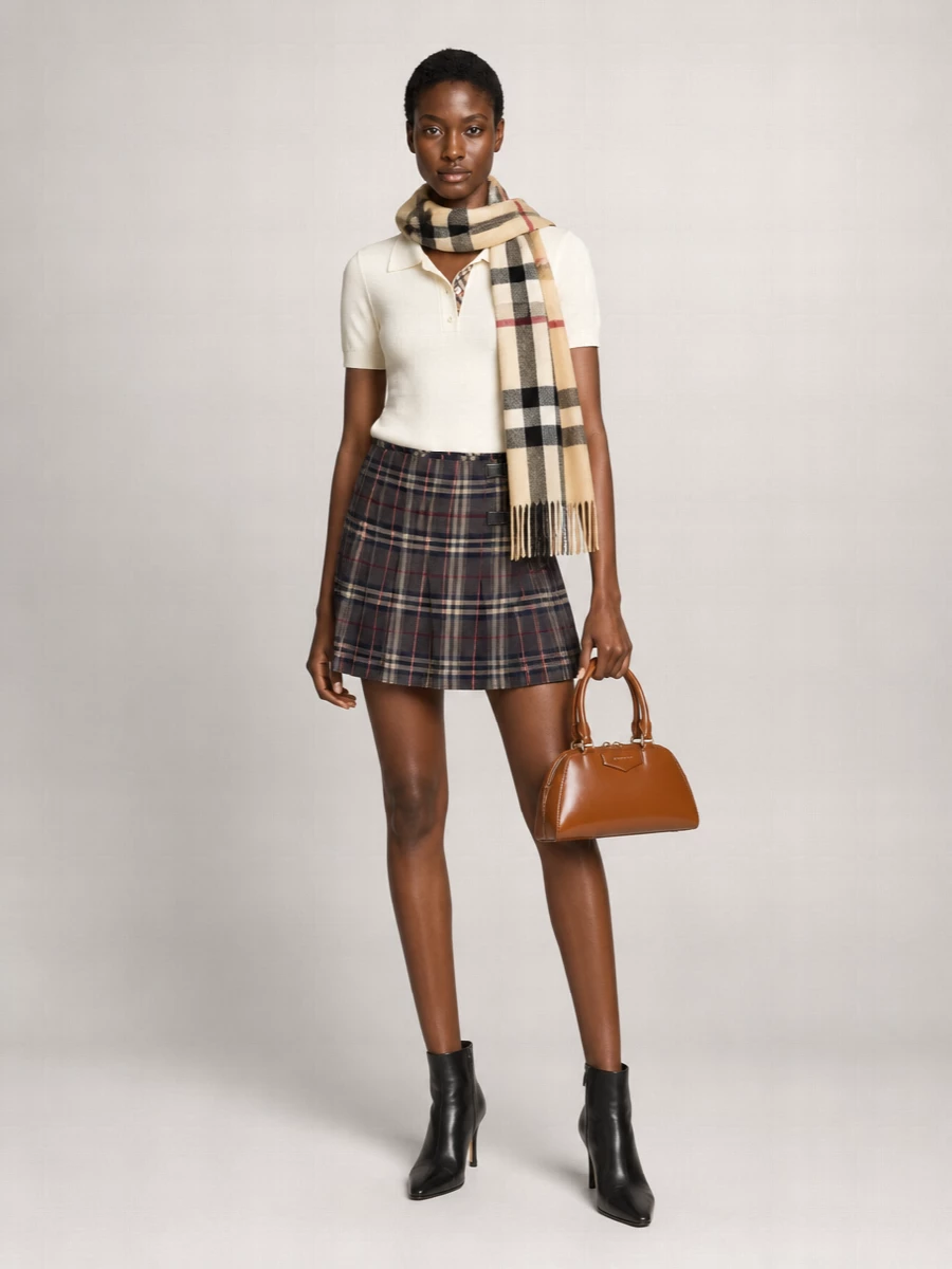 Burberry Wool Checked Pleated Mini Skirt