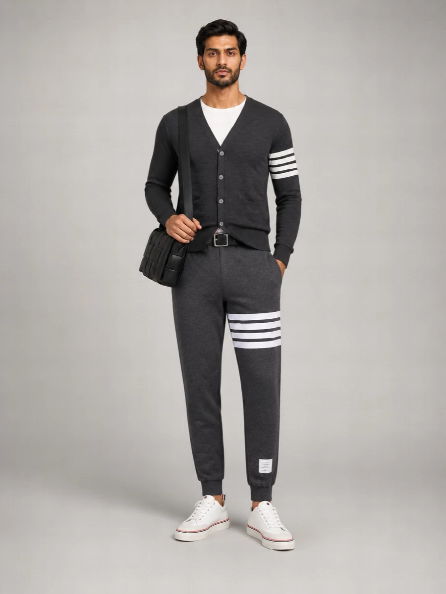 Thom Browne Fine-Knit Wool V-Neck Cardigan