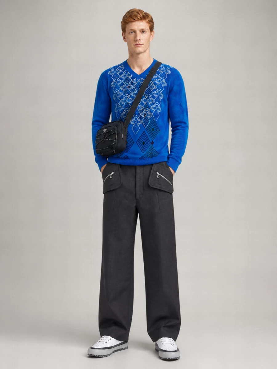 Kiko Kostadinov Wool V-Neck Jacquard-Knit Sweater