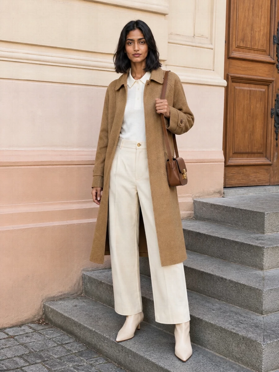 Apc camel coat wide leg trousers ankle boots