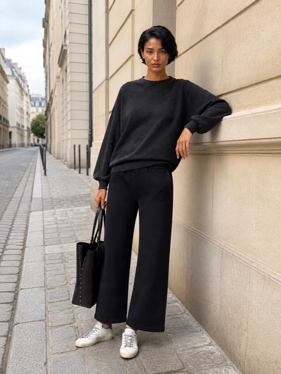 Golden goose charcoal track pants and sneakers