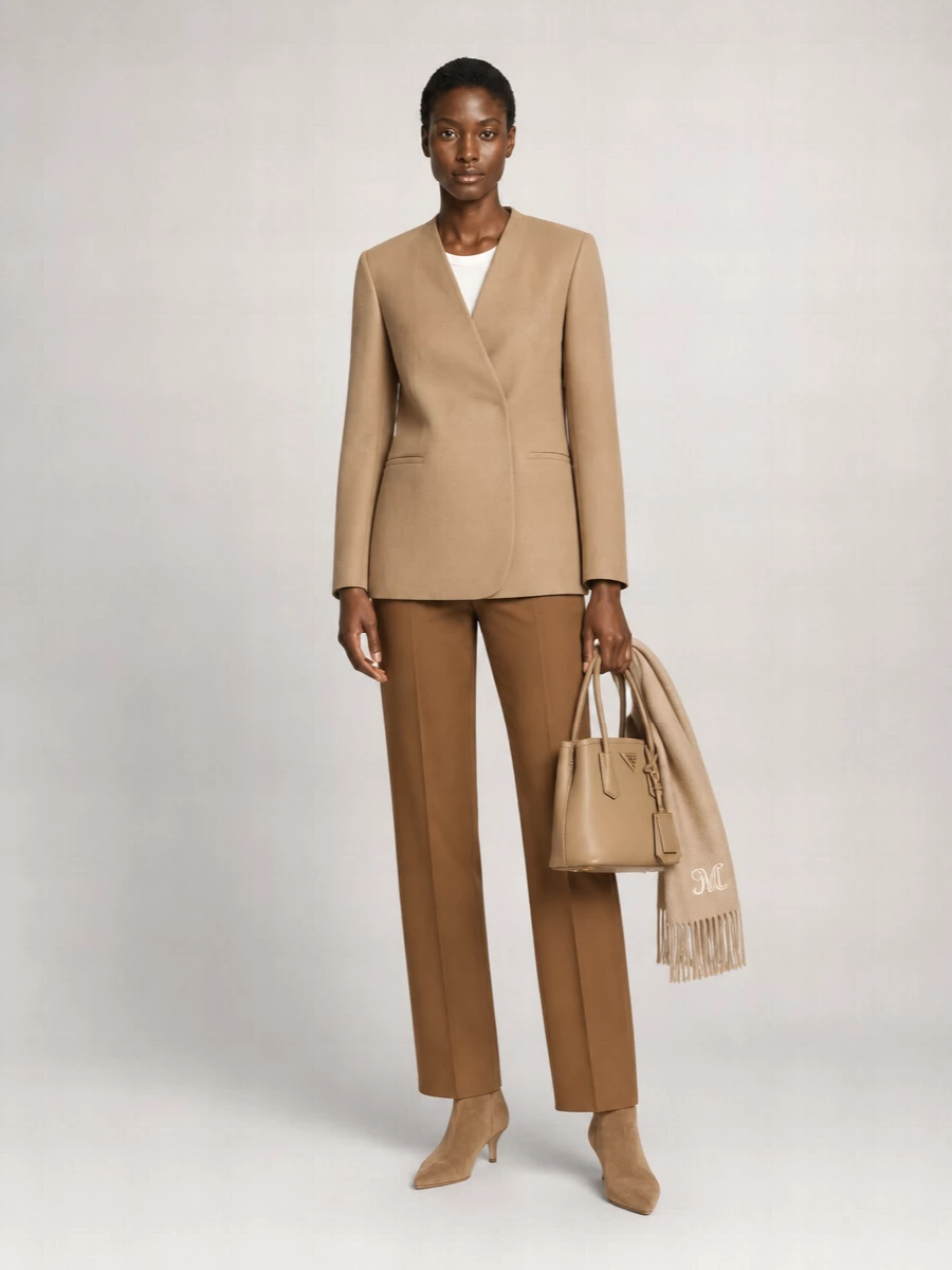 Fabiana Filippi Twill V-Neck Long-Sleeve Blazer