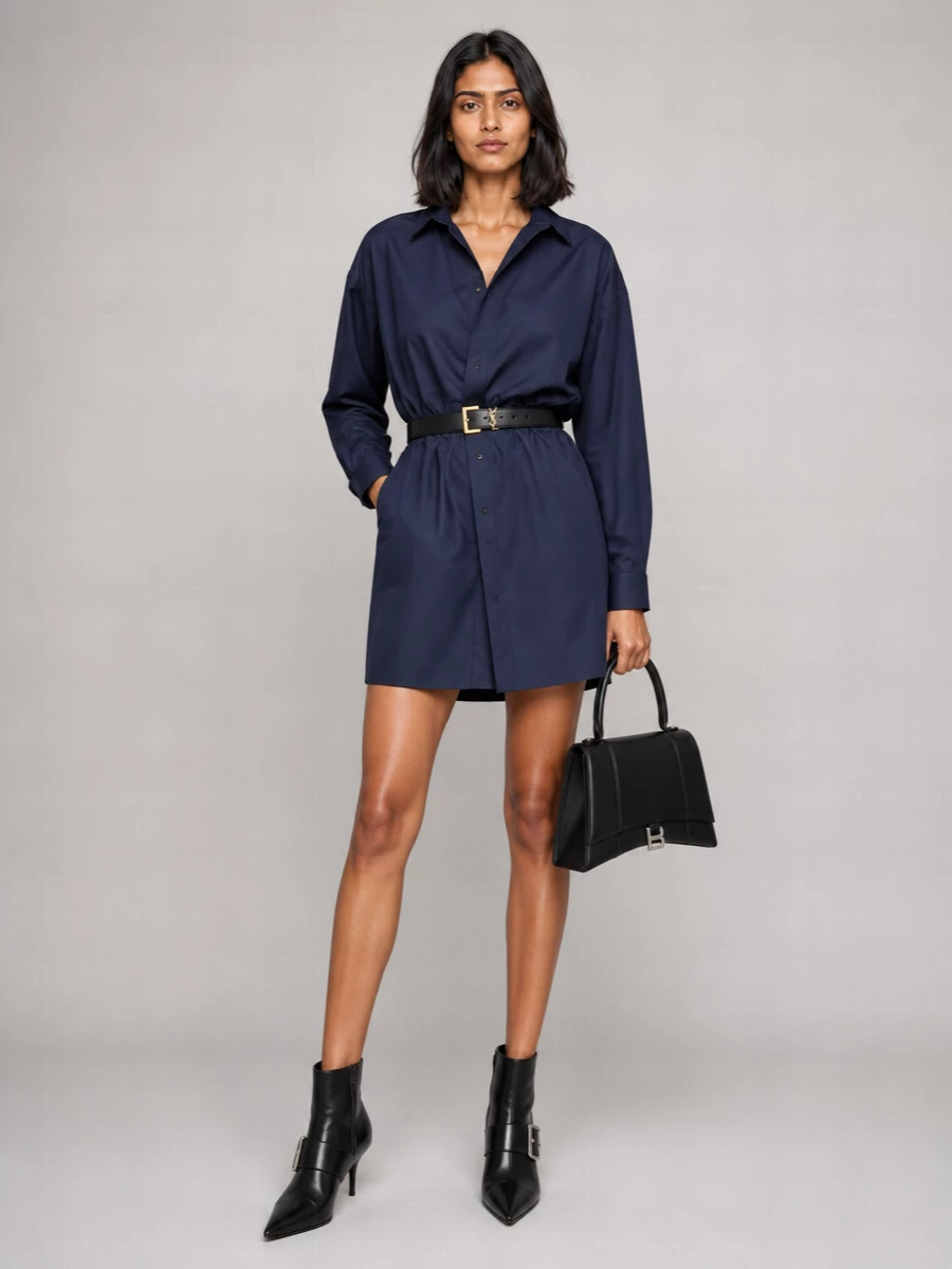 Balenciaga Cotton Asymmetric Shirt Mini Dress