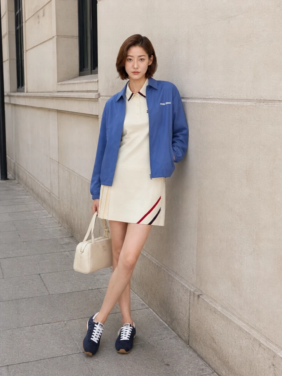 Miu miu tennis jacket polo mini dress outfit