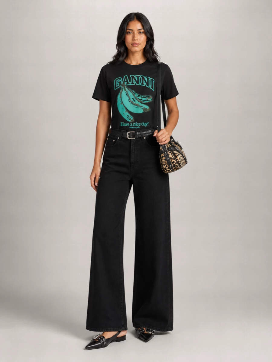 Ganni Printed Organic Cotton Crew-Neck T-Shirt