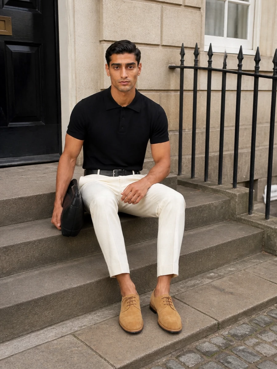 Ami paris knit polo cream trousers outfit