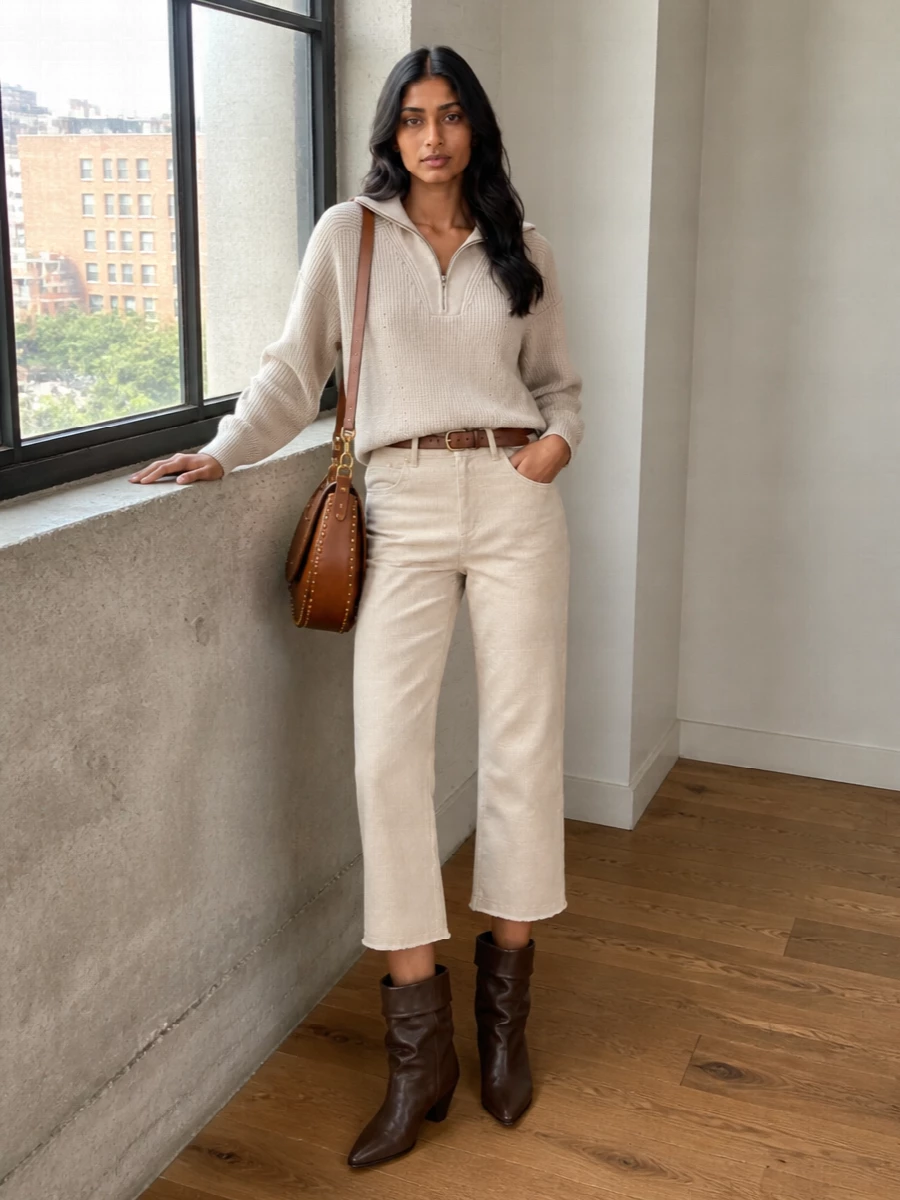Isabel marant corduroy jeans beige half zip knit