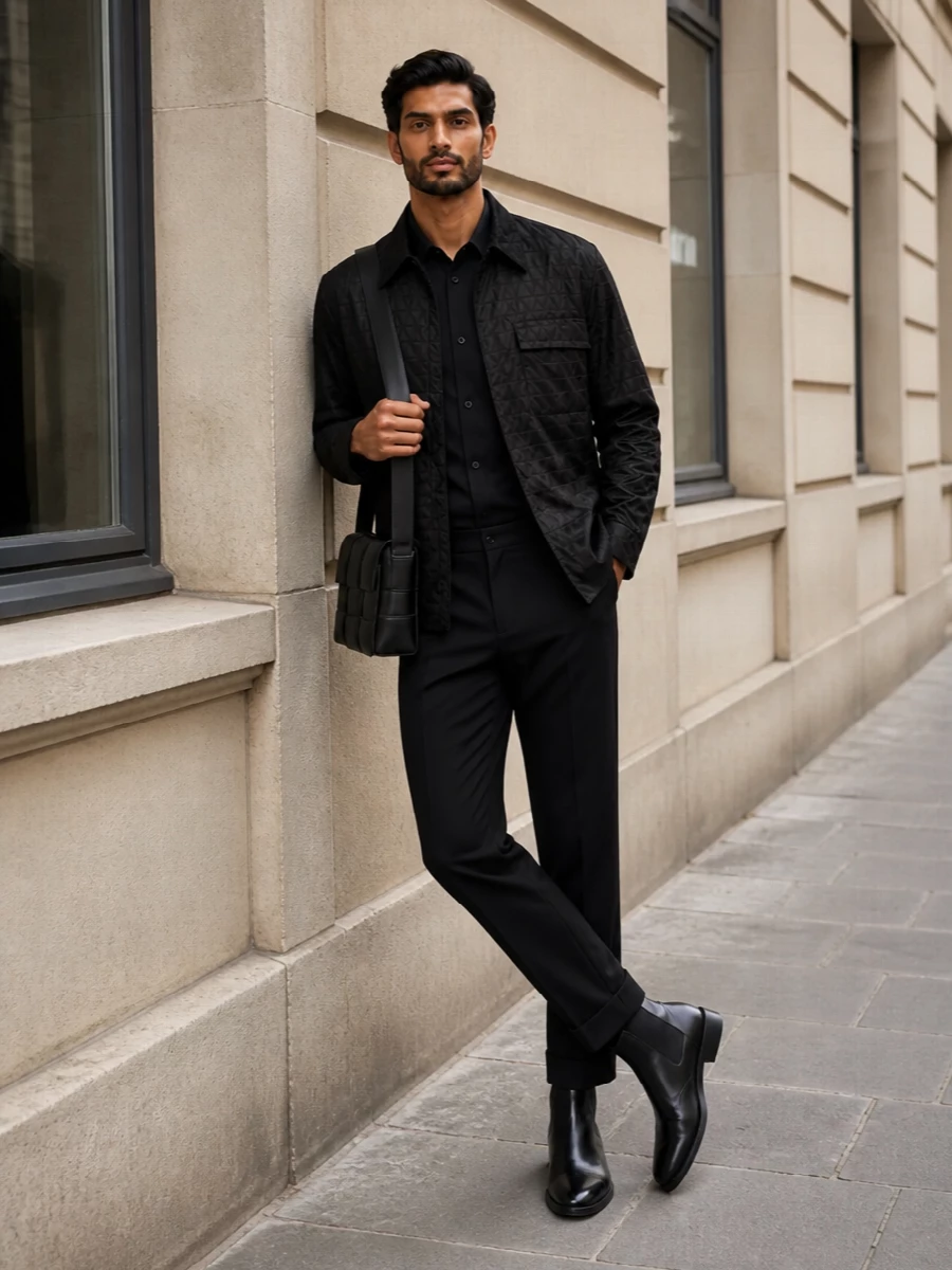 Valentino black jacquard shirt jacket outfit