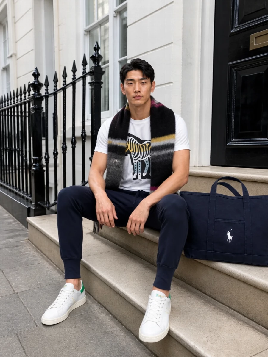 Paul smith zebra tee navy joggers stan smith
