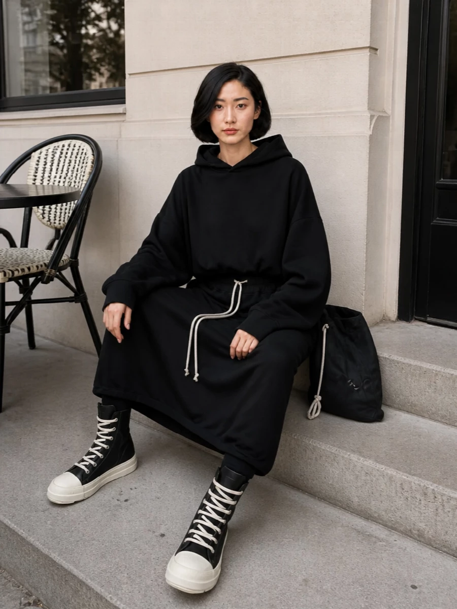 Rick owens black lounge pant high top sneakers