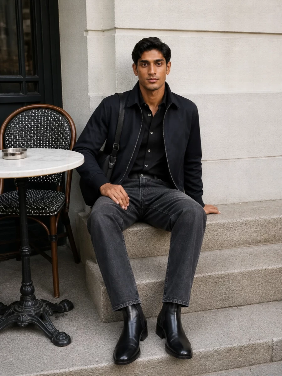Our legacy navy bomber black jeans boots