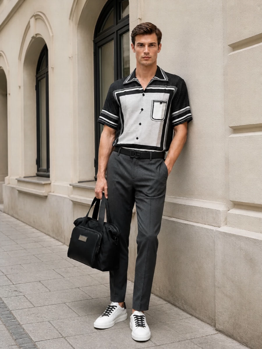 Dolce gabbana camp collar shirt charcoal trousers