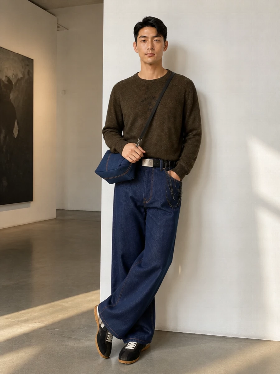 Mm6 wide leg jeans margiela knit sneakers
