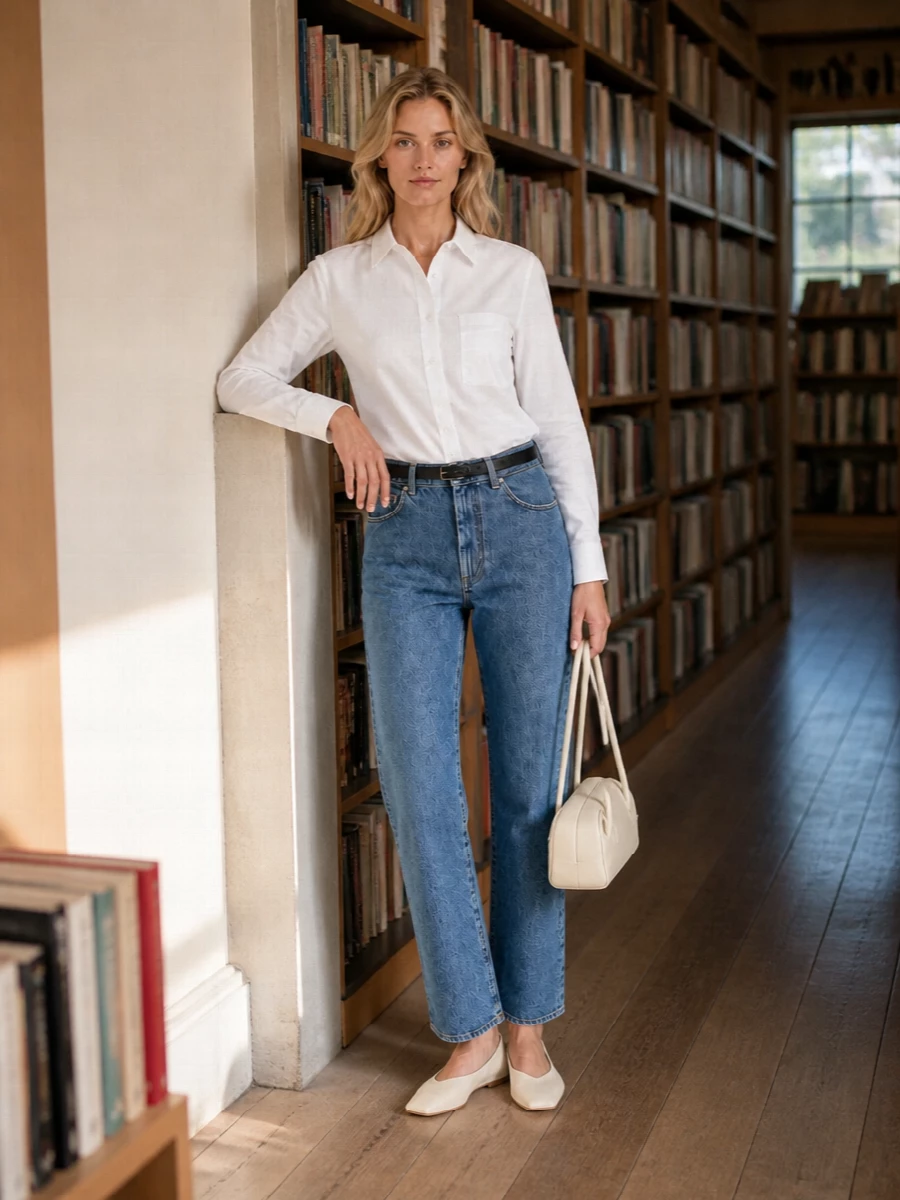 Loulou studio jeans white shirt aeyde flats