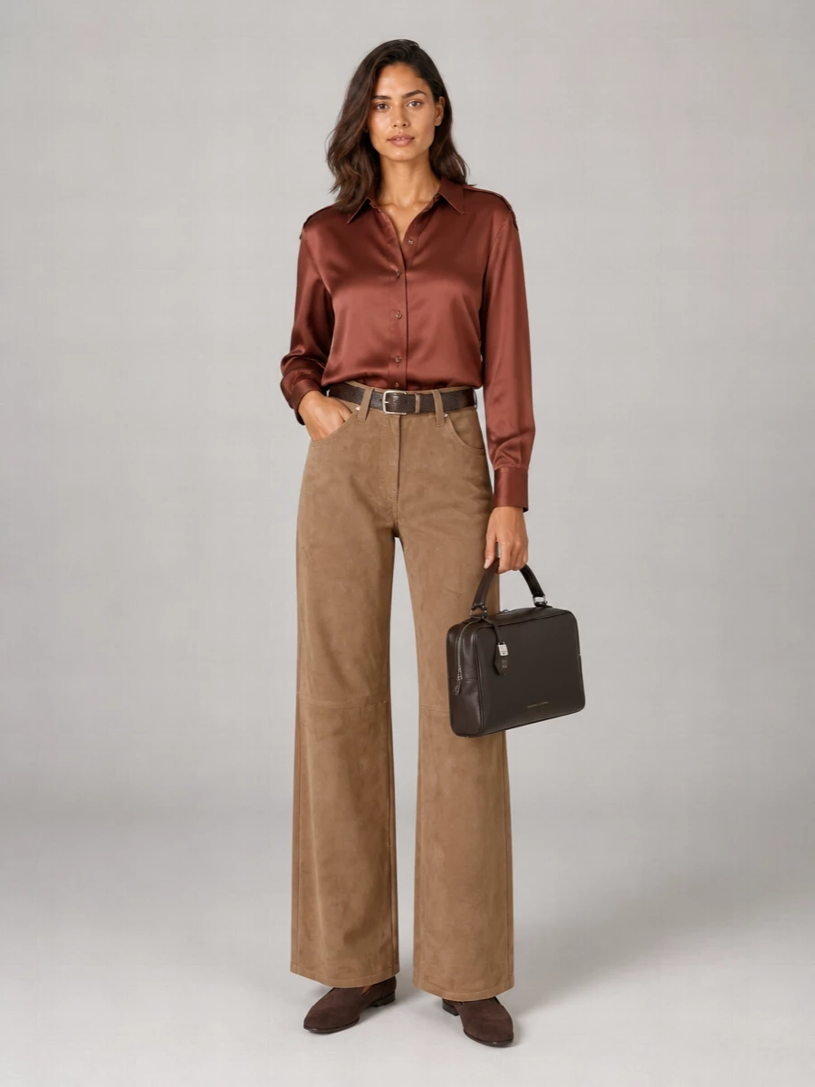 Brunello Cucinelli Suede Wide-Leg Trousers