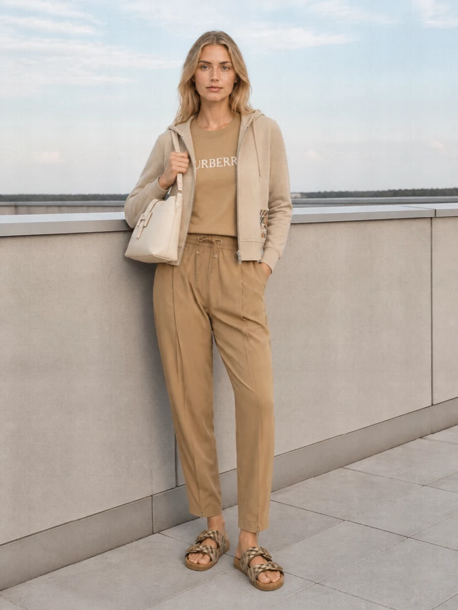 Burberry hoodie camel track pants outfit