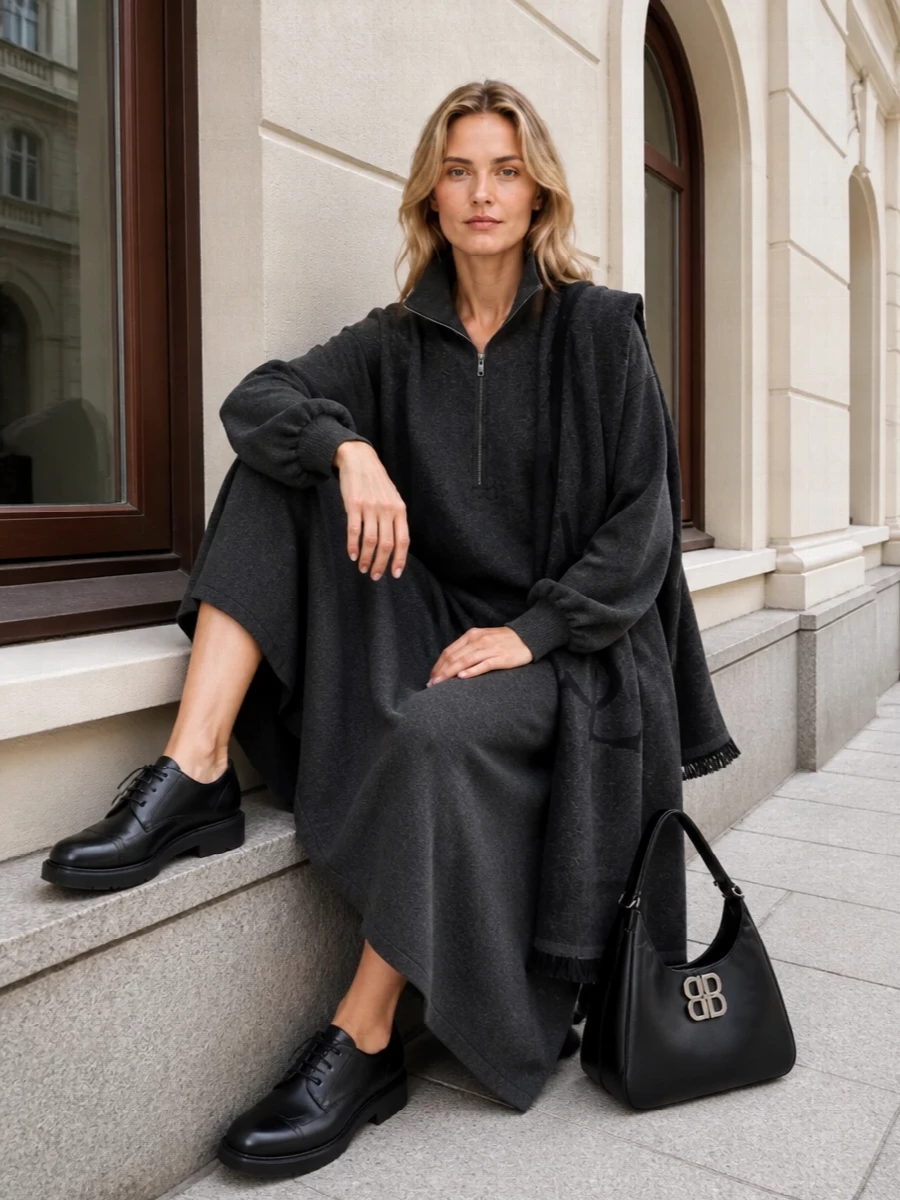 Balenciaga charcoal knit skirt derby outfit