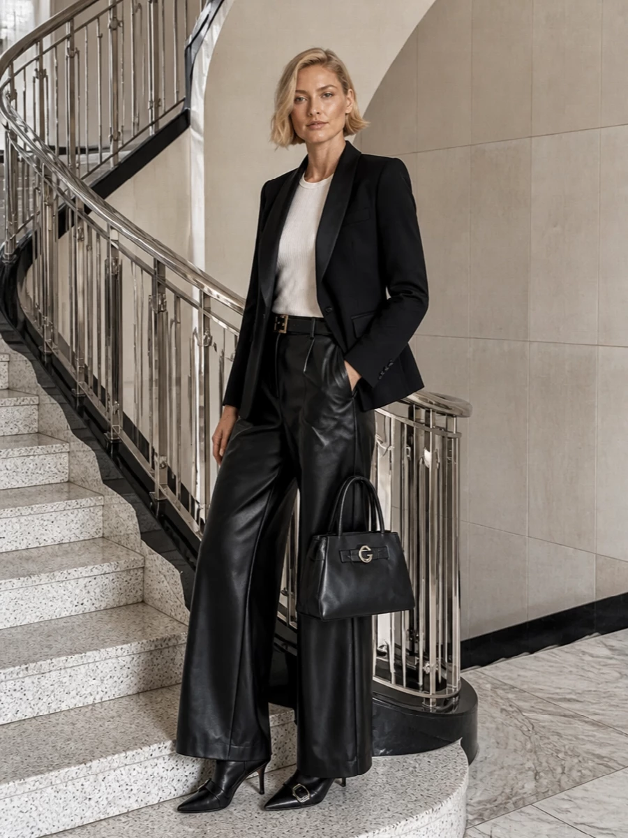 Ermanno firenze tux blazer faux leather trousers
