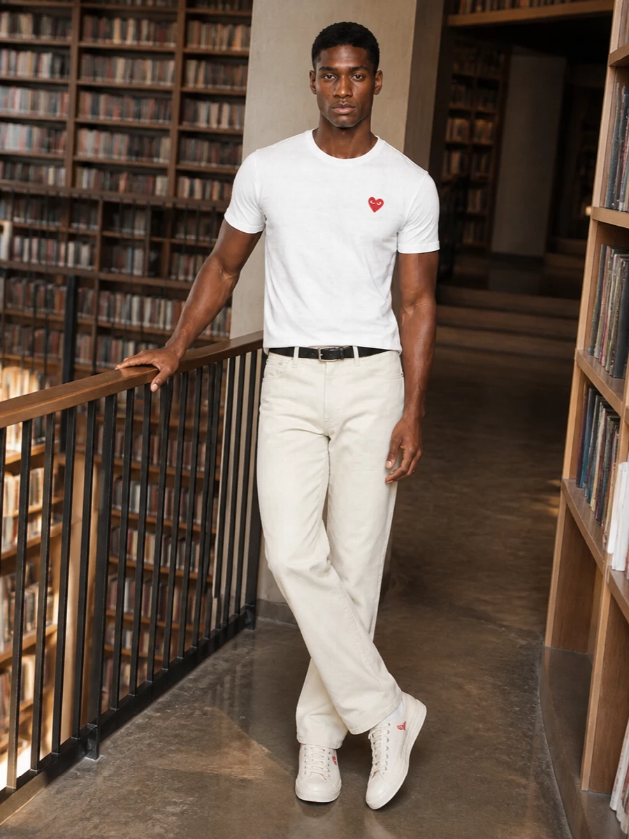 Comme des garcons play tee carhartt pants outfit