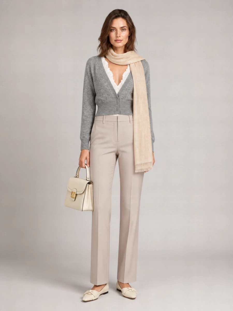 Ermanno Scervino Cashmere Lace Trim V-Neck Ribbed Cardigan