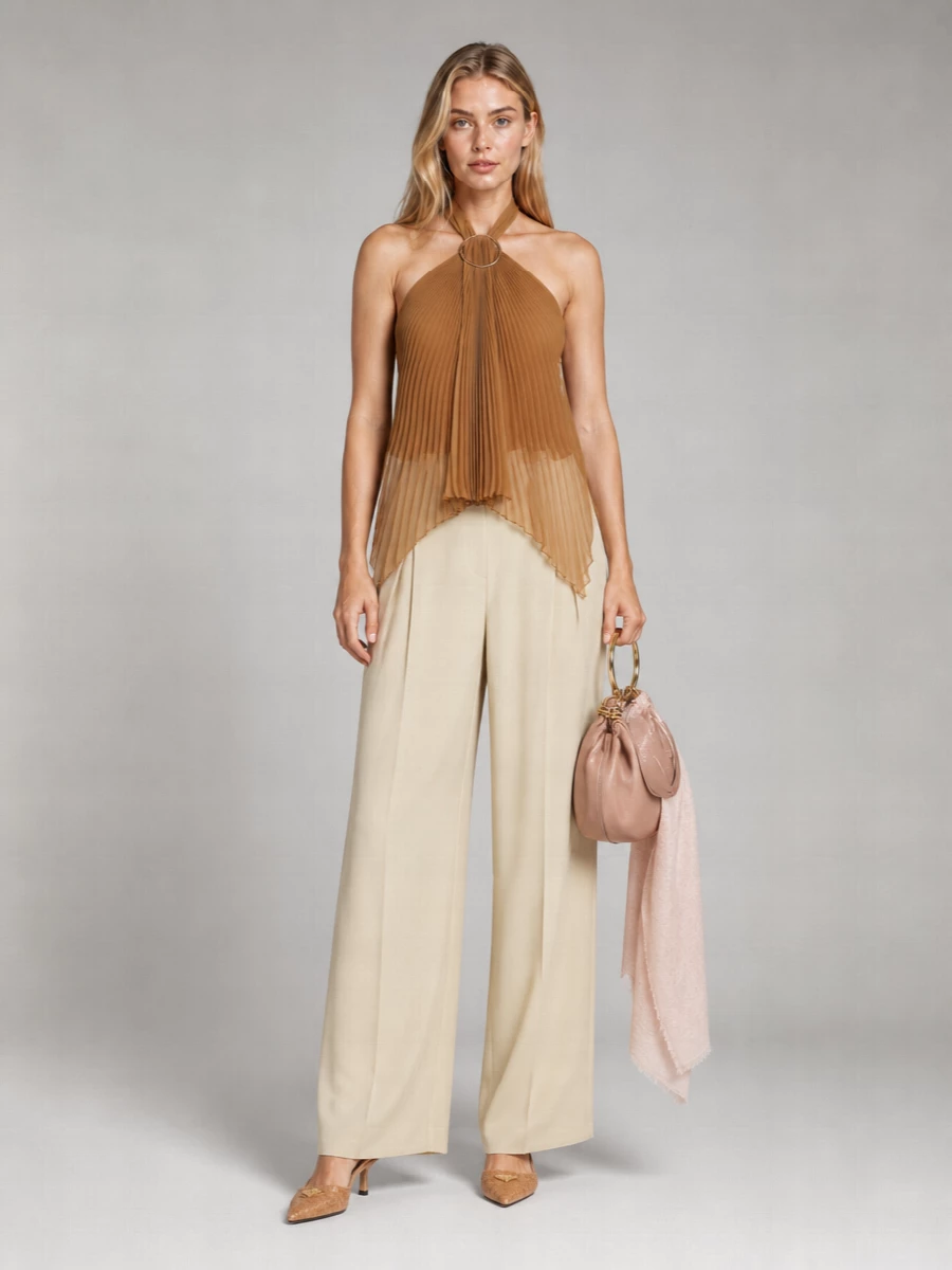 Max Mara Pleated Asymmetric Halterneck Top
