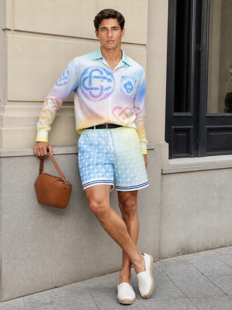 Casablanca pastel shirt shorts summer outfit