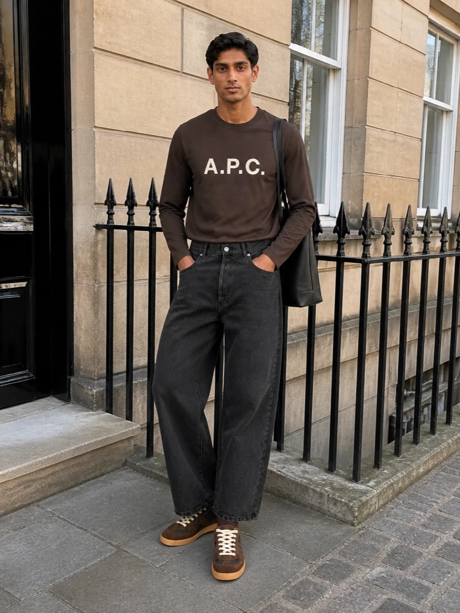 Apc wide leg jeans margiela brown sneakers
