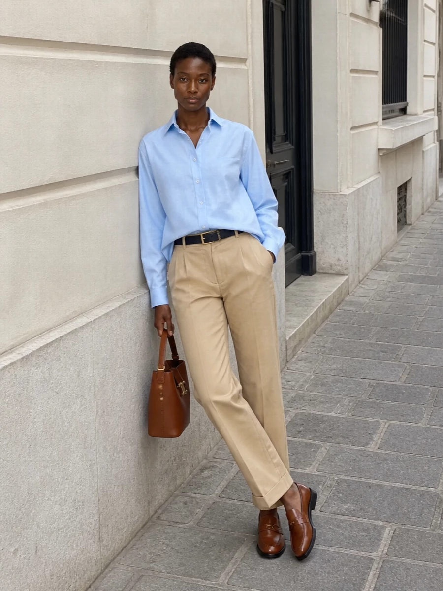 Miu miu chinos celine bag smart casual outfit