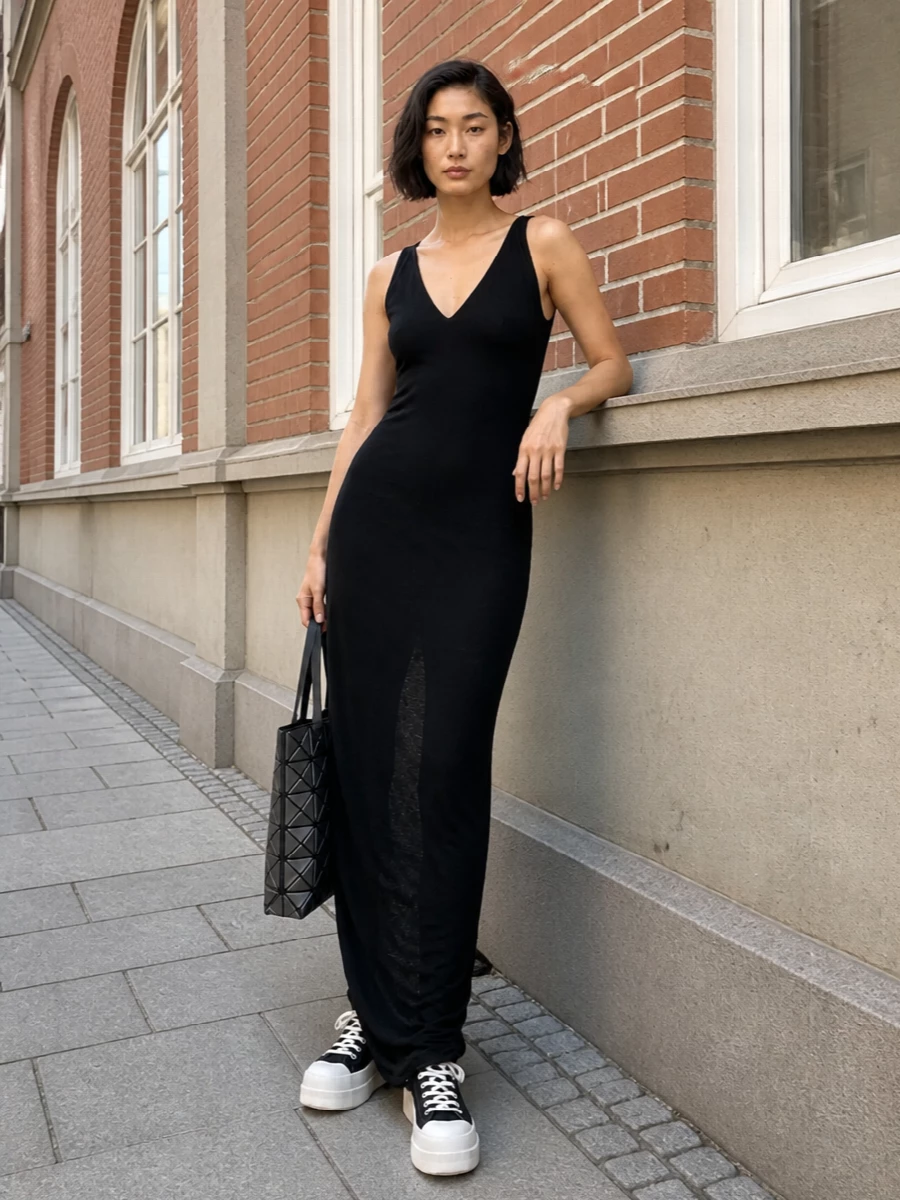 Rick owens drkshdw black maxi dress platform sneakers