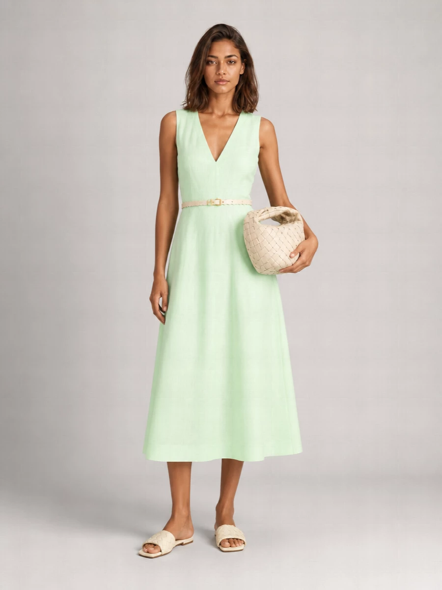 Bottega Veneta V-Neck Sleeveless Midi Dress