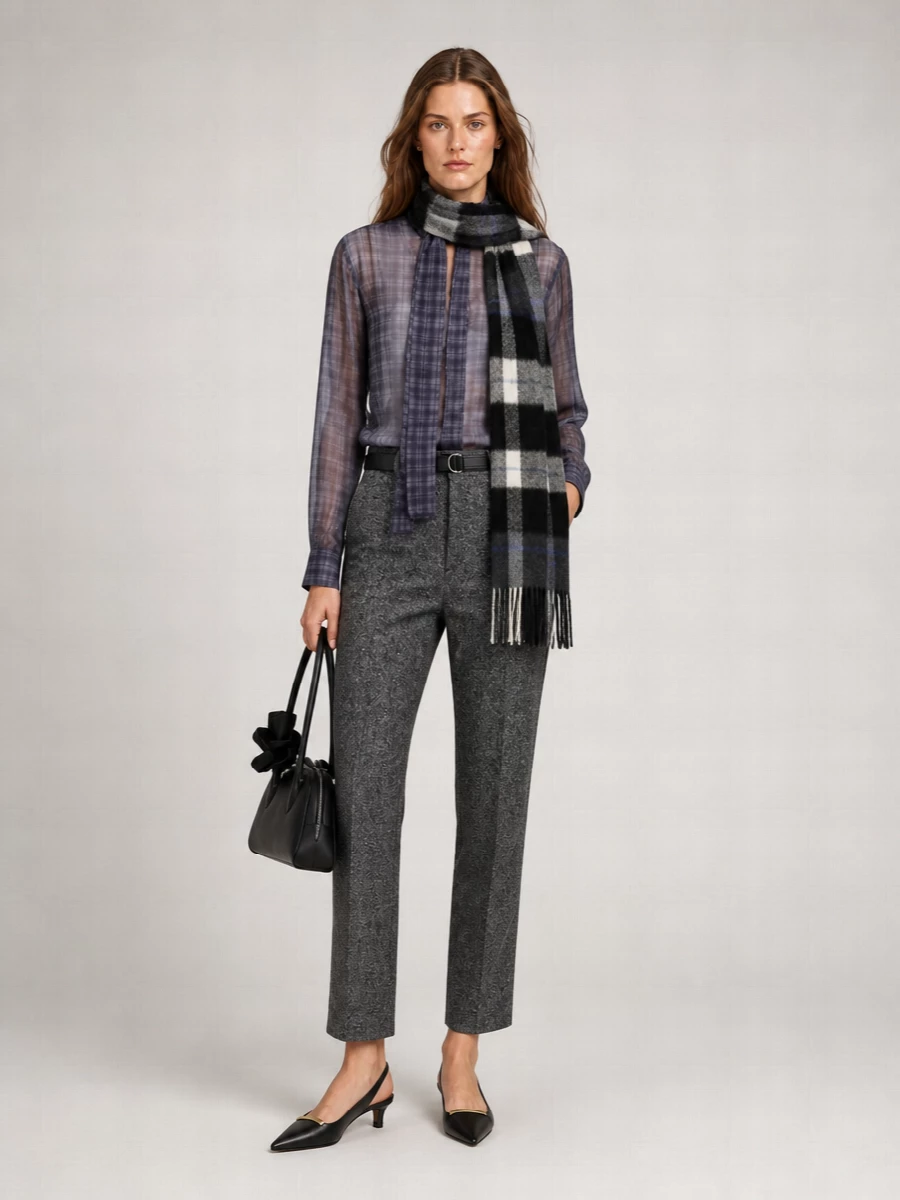7 For All Mankind Silk Long Sleeve Bow Shirt