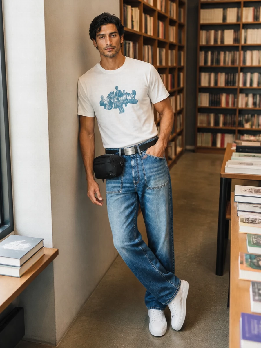 Givenchy graphic tee loose denim white sneakers